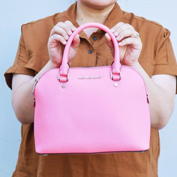 NWT Michael Kors Saffiano Leather Cindy Medium Satchel Bag Tote Coral $258 - Picture 10 of 10